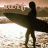 A 4-frame contact sheet showing a surfer silhouette with changing text above, set against a beach background with water and sand.