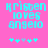 Pixelated cyan text on pink background reads 'kristen loves angelo' with five star-like symbols below, two variations show different symbol colors.