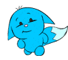 Blue cartoon creature with large ears and a white-tipped tail displays changing expressions