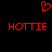 Red pixelated text and heart symbol on black background, two identical 'HOTTIE' words side-by-side with a red heart above center.