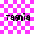 A static image with a pink and white checkered background displaying the word 'tasmia' in four identical black pixelated text blocks arranged in two