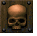 Pixelated skull icon on brown metal plate with four bolts, showing different angles of the same skull across frames.