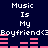 Pixelated text and pink audio bars on dark blue background with repeated 'Music Is My Boyfriend<3' phrases.