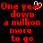 Red pixelated text on black background with white heart symbol, displaying "One year down a million more to go" in two identical