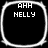 Four identical rounded square arranged in a , each containing white pixelated text "AHH NELLY" on black background with thick white border
