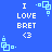 Blue background with repeated white text "I LOVE BRET <3" and light blue pixelated square icons arranged in a pattern