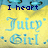 Yellow background with blue text reading "Juicy Girl" and a heart symbol, featuring pixelated animation changes in top text.