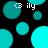 Pixelated teal circles of varying sizes float on a black background with white text 'C3 ily' appearing in four corners.