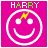 Pixelated pink square with 'HARRY' text above a white smiley face, featuring yellow lightning bolt on forehead; green and white lettering alternates between frames.