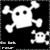 Pixelated white skull and crossbones on black background with smaller duplicate icon below, all in monochrome style.