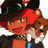Static 48x48 pixel buddy icon depicting two anime-style characters in a close embrace with visible facial features and clothing details, rendered in warm red/orange tones against dark background elements.