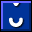 Four blue square with purple borders display white pixelated shapes: a U, a V, a Y, and another U
