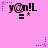 Pixelated icon with pink background, black text 'y@n!L', and purple star animations in top-left corner.
