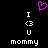 A black background displays two identical pixelated 'I <3 U' text arrangements with a pink heart above, each followed by the word 'mommy' in white lowercase letters.
