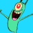 Animated contact sheet of a green cartoon character with one eye and multiple mouths across 7 frames, repeated text "PLANKTON" in red on yellow background, and diagonal website text at bottom left.