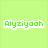Six colored each display the text 'Alyziyooah' in distinct pixelated fonts with varying outlines