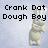 Pixelated character with blue eyes and white chef hat performing dance moves against light gray background, text overlays read 'Crank Dot Watch Out Dough Boy Soulja Boy' and 'Dough Boy's Got moves'.