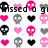 Pixelated of skull and heart icons in pink, black, gray tones with partial text fragments 'missed', 'gave me is...', 'kelsy' visible