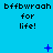 Blue background with repeated text "bffbwraah for life!" and animated blue symbols including plus signs, stars, X's, dots, and circles.