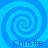 Four identical blue spiral patterns arranged in a with the text 'Christie' beneath each spiral on a solid blue background