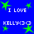 Blue background with green stars and repeated white text "I LOVE KELLY<3<3" in pixelated font.