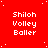 Red background with white pixelated text 'Shiloh Volley Baller' repeated in a pattern, scattered white dots as stars