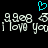 A pixelated image with a cyan heart symbol above repeated text reading "I love you" in white on black.