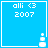 Blue square icon with white text 'alli <3 2007' and a small pixelated figure at the bottom right corner.
