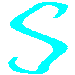 Four cyan 'S' shapes arranged in a on a gray background, each with a distinct curved form and pixelated edges