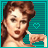A 48x48 pixel animated buddy icon featuring a vintage-style cartoon woman with brown hair, shown in two sequential frames within a contact sheet layout against a teal striped background with a heart symbol.