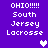 Purple background with white pixelated text reading "OHIO!!!!! South Jersey Lacrosse" and two heart symbols, one white and one light purple.