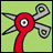 Pixelated static icon of red scissors with silver blades on a light green background, featuring visible dithering and anti-aliased edges.