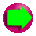 A circular pink icon with a green arrow that changes direction across frames, showing left, right, and intermediate orientations against a gray background.