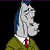 Pixelated cartoon character with blue mohawk and gray face in profile, wearing green sweater over white shirt and red tie, next to green background with bright green text "Original Icons .com".
