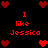 Red pixelated text and heart symbols arranged in a on black background, with repeated 'I like Jessica' phrases