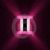 A pink and white animated icon with a central black rectangle, surrounded by radiating light beams on a dark background.