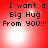Red background with black text reading "I want a Big Hug From YOU!!!" and white light effects in four quadrants.