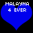 Two identical blue heart-shaped icons with white pixelated text reading "MALAYNA 4 EVER" on a black background.
