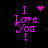 Purple pixelated text "I Love You!" on black background with animated heart and starburst symbols above.