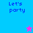 Pixelated text 'Let's party' on blue and pink backgrounds with a star icon changing color.