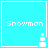 Pixelated blue square with white text "Snowman" and a small snowman graphic in the bottom-right corner, showing animation changes