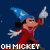 Animated contact sheet of Mickey Mouse as a sorcerer's apprentice with text overlays on blue background, showing 10 sequential frames in 4x3 grid layout.