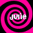 Four identical pink and black spiral patterns arranged in a , each containing the text 'julie' in white