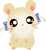 Pixelated hamster with beige fur, pink cheeks, and blue bow has shifting eye expressions