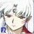 Pixelated anime-style character with silver hair and red clothing, shown in three distinct poses across a