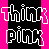 Pixelated text logo with alternating pink and black background sections showing "think" above "pink" in two distinct color-inverted styles.