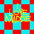 Yellow text "I LOVE MIDDLE" on red and cyan checkered background with diamond-shaped pattern variations.