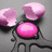 Pixelated pink and purple flower-like shapes with black stems on a gray background.