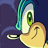 Pixelated character with teal hair, green eye, and yellow face against dark blue background.