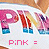 Animated contact sheet of a pink-themed icon showing repeated 'PINK =' text with heart symbols, featuring gradient-colored letters and alternating heart icons in each frame.
